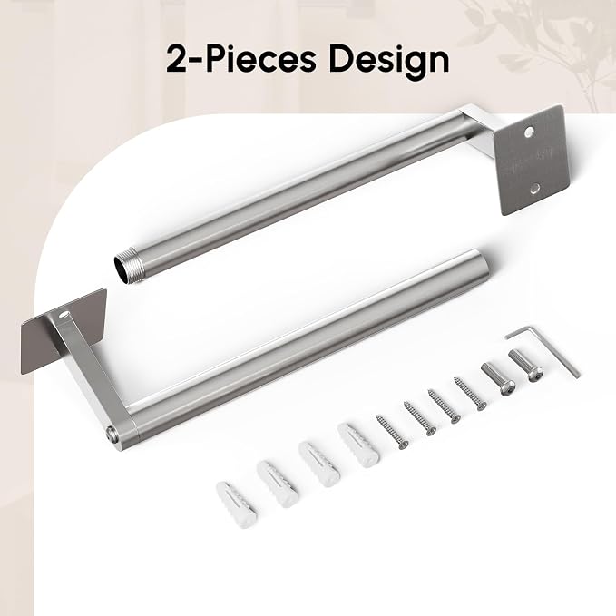 USHOWER Brushed Nickel Towel Bar, 18 Inch Towel Racks for Bathroom Wall Mounted, Heavy Duty Stainless Steel Towel Holder, Easy Installation (Total Length 20 Inch) (Pack of 2)