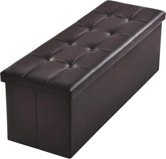 Camabel 43 inch Folding Ottoman Storage Bench Cube Hold up 700lbs Faux Leather 125L Storage Chest with Memory Foam Seat Footrest Padded Upholstered Stool for Bedroom Box Bed Coffee Table Brown