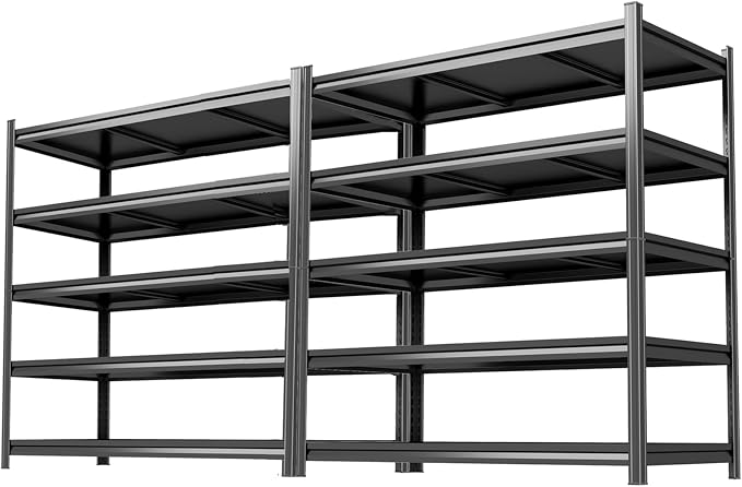 2pack Garage Shelving Heavy Duty Storage Shelves for Garage, 2500 LBS Adjustable 5 Tier Shelving Unit, Metal Garage Shelving for Industrial, Basement, Warehouse (63''Hx46''Wx20''D, Black)