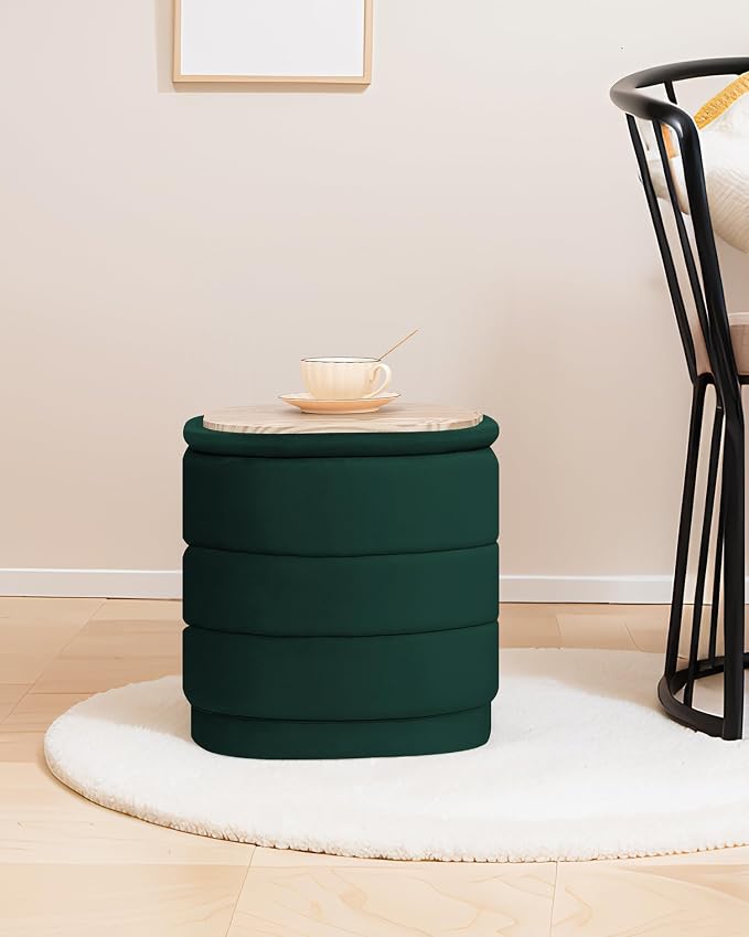 B FSOBEIIALEO Velvet Storage Ottoman with Tray, Square Folding Ottoman with Storage Coffee Table Foot Rest for Dorm Room, Living Room Bottle Green, 15"x15"x15"