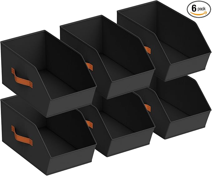 Homsorout Large Closet Storage Cubes - Closet Storage Bins with Dual Handles for Clothes, Towels, Toys, Shelf Organizer Bins for Bedroom, Nursery, Shelves, Small Spaces, Black, 6 Pack
