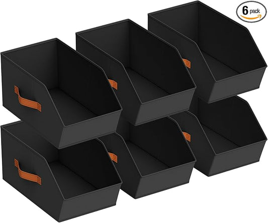 Homsorout Large Closet Storage Cubes - Closet Storage Bins with Dual Handles for Clothes, Towels, Toys, Shelf Organizer Bins for Bedroom, Nursery, Shelves, Small Spaces, Black, 6 Pack