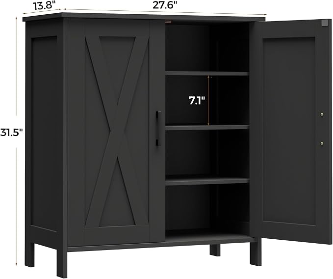 Homleke Farmhouse Shoe Cabinet with 2 Barn Doors & Wood Legs | Tall 4-Tier Shoe Storage Cabinet, 3 Adjustable Shelves, Shoe Rack Organizer, for Entryway, Hallway, Closet, Black