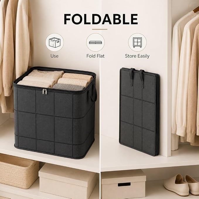 Spacious Moving Storage Bin – Zippered Organizer for Quilts, Large Fabric Storage Bag with Carry Handles for Bedding, Comforters, Blankets, Winter Clothes, Closet & Moving (1PC)