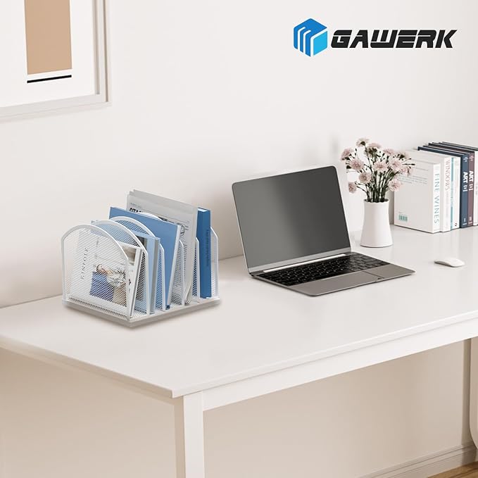 Gawerk 5-Section Vertical Desktop Organizer, 6-Section Mesh File Folder Stand Sorter for Office Home Classroom Organization