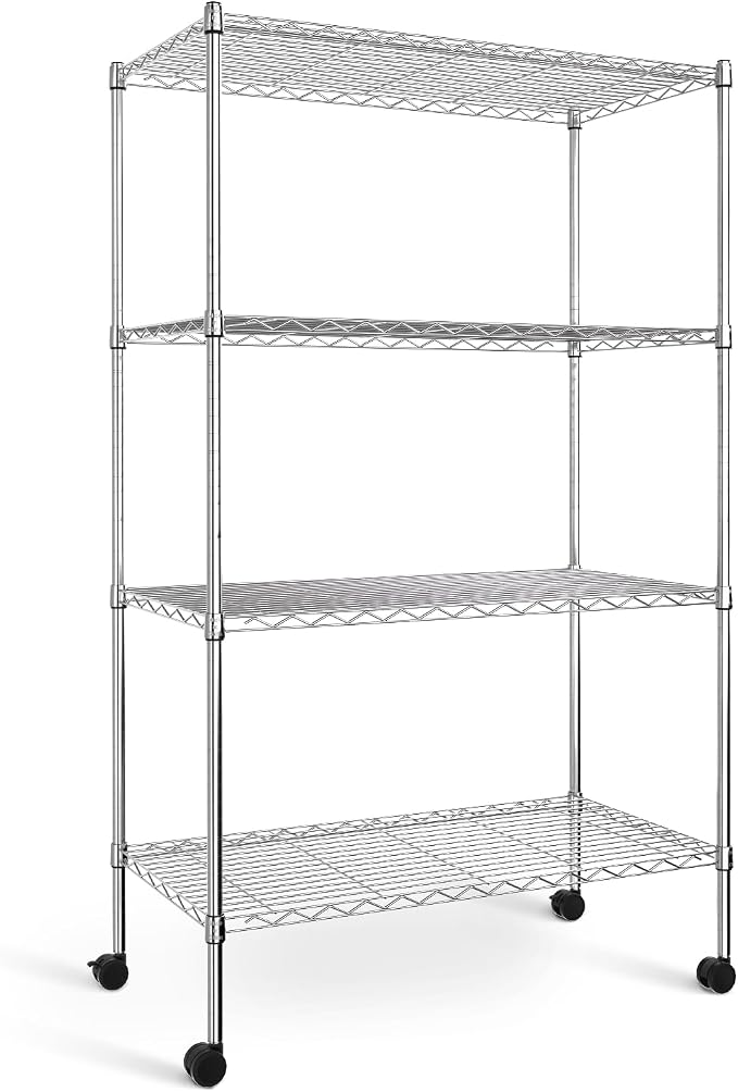 Simple Deluxe Heavy Duty 4-Tier Storage Shelving Unit, 35.83" W x 13.98" D x 55.91" H, 1000 Lbs Loading Capacity, Chrome