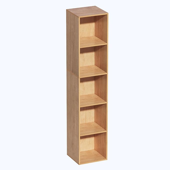 5 Cube Storage Organizer, 5 Tier Cube Low Bookcase Freestanding Storage Display Organizer, Five-Cubes Open Shelf Bookshelf for Home Office (Oak, 5-Cube)