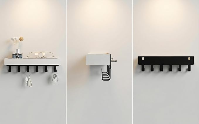 Wall Mounted Keychain with Shelving - Decorative Mailing Organizer and Key Hook for Entrance Channels with Mounting Hardware (9.64" W x 2.36" H x 2.75" L)