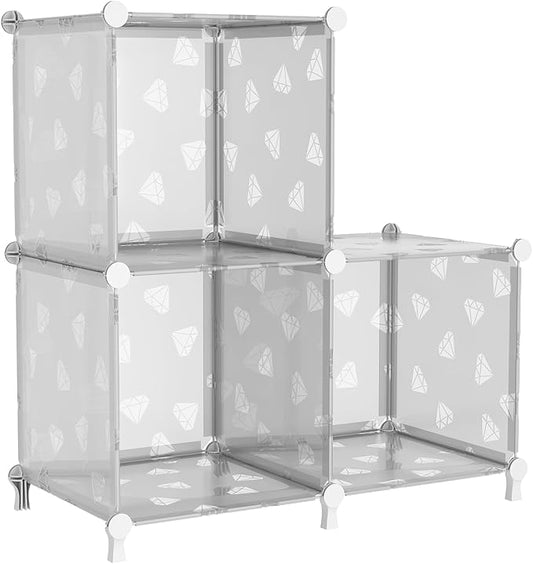 UNKU 3 Cube Storage Organizer, Closet Organizer Storage Shelf,Translucent | DIY Stackable Bookcase, Clothes Organizer Shelf for Closet, Bedroom, Living Room, Cabinet, Home, Office