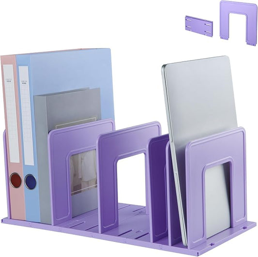 Adjustable Vertical File Sorter Sturdy Plastic Expandable Upright File Holder, Desktop Binder Organizer, School Office File Organizer Bookshelf Divider, Assemble Easily Endlessly, Purple