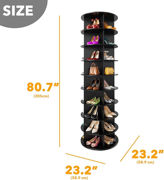 SpaceAid 9 Tier Rotating Shoe Rack Tower, Spinning Shoe Display Lazy Susan, Revolving 360 Shoe Rack Storage Round Carousel, Vertical Handbag Rotate Shoes Closet Organization (9-Tier Black)