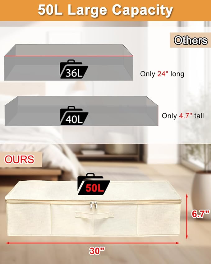 punemi Sturdy Underbed Wedding Dress Storage Box, 3Pack, Beige | Rigid Sides & Bottom, 50L Large Capacity for Evening Gowns & Heirlooms, Ideal for Closet, Shelf & Cabinet Storage