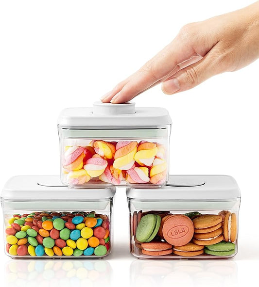 0.6 Qt Airtight Snack Containers, 3 Pack Small Pop Top Pantry Jars | Stackable Pantry Jars With One-Touch Airtight Lids For Snacks, Nuts, Candy, Coffee, Sugar, Tea Bags And Baking Ingredients