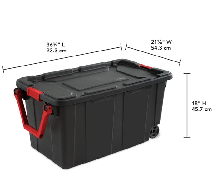 Sterilite Industrial Storage Tote w/Wheels for Garage, 40 Gallon, 8-Pack | Heavy-Duty and Stackable Utility Box Containers for Home, Office, and Basement Organization, Black