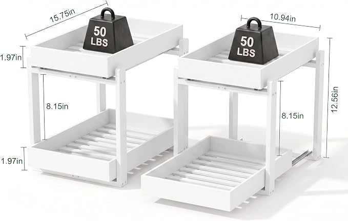 MHXW SXPN Bamboo Under Sink Organizer, 2 Pack Pull Out Cabinet Organizer | 2 Tier Vertical Smooth Slide Out Undersink Storage Shelf | Multi-Purpose Organizer Shelves for Kitchen Bathroom Medicine