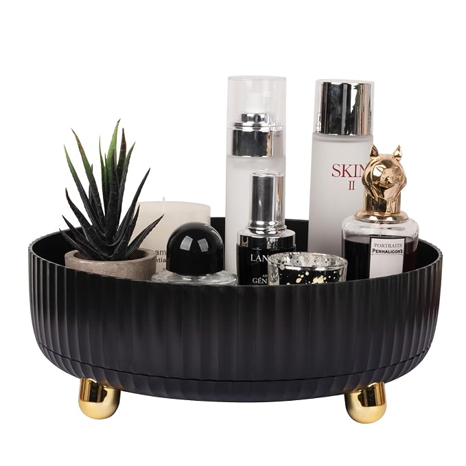 360 Rotating Makeup Perfume Organizer Skincare Tray, Large Black | 360 Degree Spinning Lazy Susan Organizer Lotion Cosmetics Storage for Dresser, Vanity, Bathroom Countertop