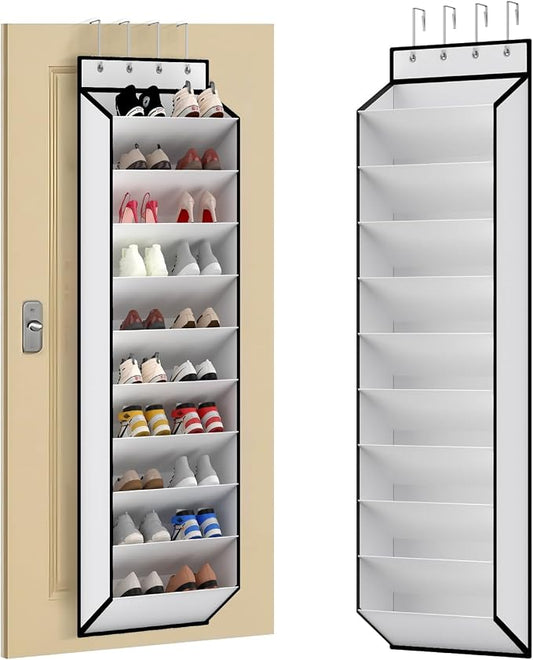 KEEPJOY 10 Tiers White Over Door Shoe Organizer Storage, Hanging Shoe Holder for Door with Large Deep Pockets, Fit 20-30 Pairs Shoe Rack for Sneakers, Boots (White)