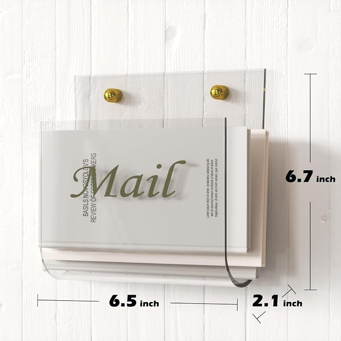 Cociat Acrylic Mail Holder for Wall Clear Hanging 6.6 X 2.2 Inch Mail Organizer Wall Mounted File Holder