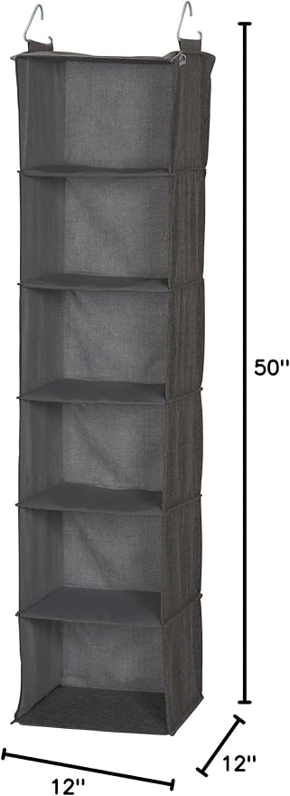 Household Essentials 6-Shelf Linen Hanging Closet Organizer, Gray