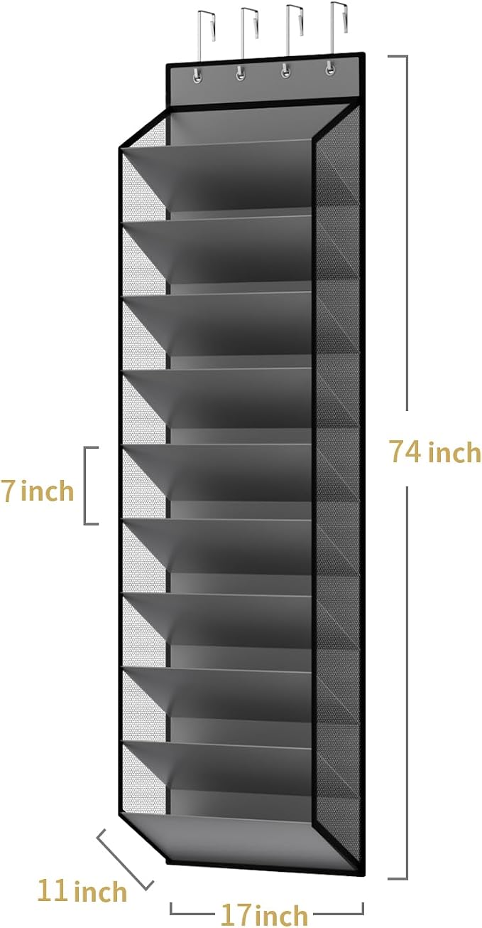 KEEPJOY 10 Tiers Mesh Over Door Shoe Organizer Storage, Hanging Shoe Holder for Door with Large Deep Pockets, Holds 20-30 Pairs of Shoes, Ideal for Sneakers & Boots(Grey)