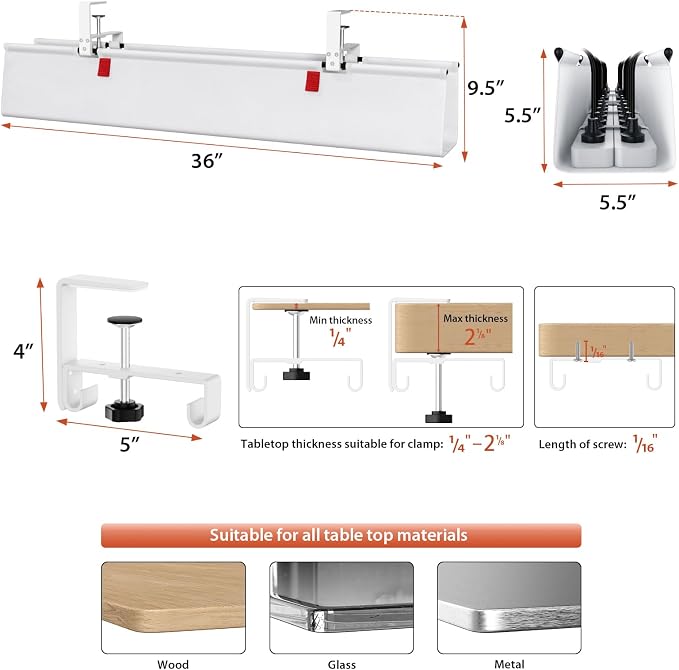 Univivi No Drill Under Desk Cable Management Tray, 36 inch Cable Management | Clamp/Screw Mount Cable Management Under Desk, Premium Fabric Under Desk Cable Tray, Various Size Cable tray for Office, Home