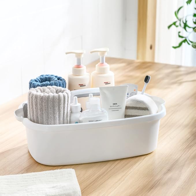 Large Cleaning Supplies Caddy Portable Shower Caddy Basket White 2 Pack | Sturdy Supply Organizer with Handle Plastic Bucket Tool Storage for Bathroom Bedroom Kitchen Garden College Dorm Essentials