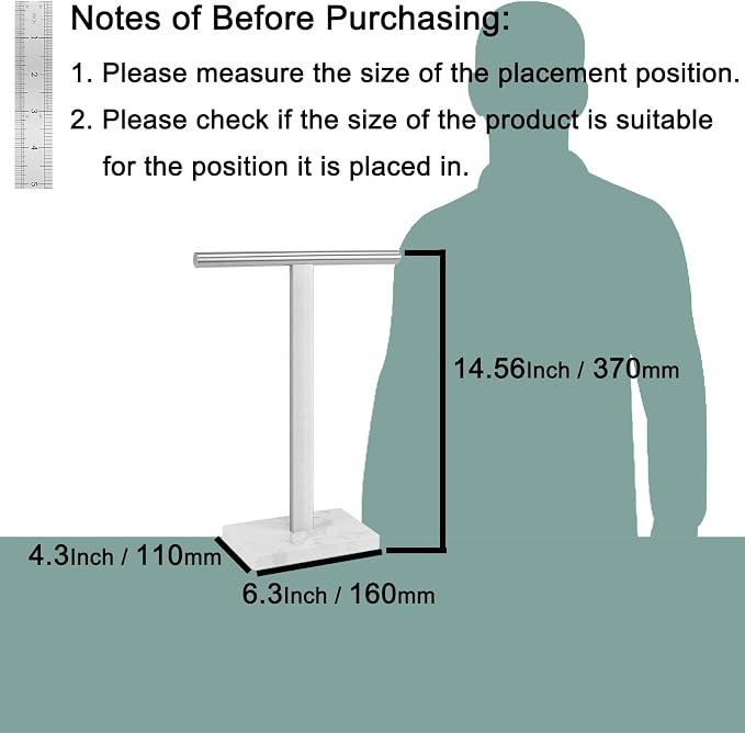Hand Towel Holder, T-Shape Hand Towel Stand for Bathroom, Hand Towel Rack Bar Standing for Vanity Kitchen Countertop, 304 Stainless Steel (Marble Base, Brushed)