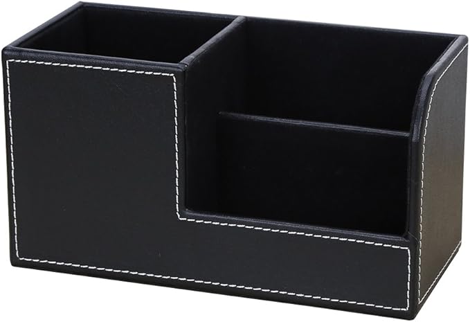 Desk Organizer Office Supplies Caddy Pu Leather Multi-function Storage Box Pen/Pencil,Cell phone, Business Name Cards Remote Control Holder Black