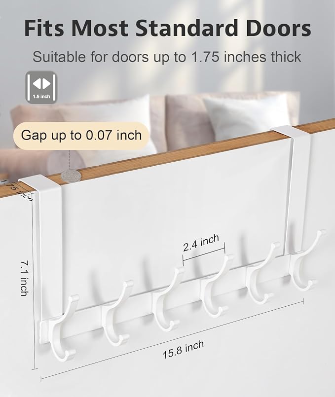 Optish Over The Door Hooks, Door Hanger Hooks for Hanging, Over The Doors Towel Racks for Bathroom, Coat Rack Dorm Essentials (1Pack, White, Fit 1-3/4" Doors)