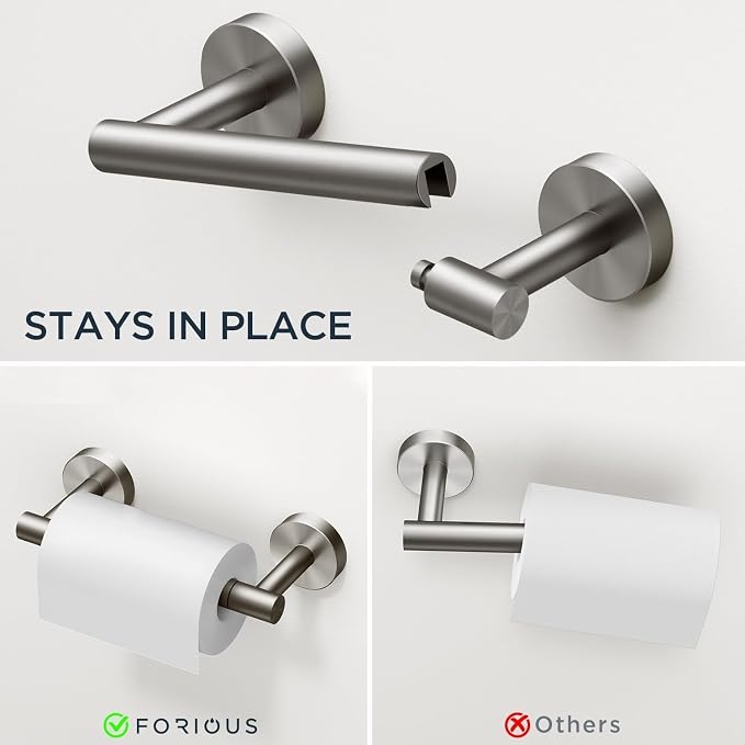 FORIOUS Bathroom Accessories, 8-Piece Bathroom Hardware Set - 24" Towel Bar | Brushed Nickel | Towel Hooks, Towel Racks for Bathroom, Toilet Paper Holder Wall Mounted, Towel Ring | SUS304 Stainless Steel