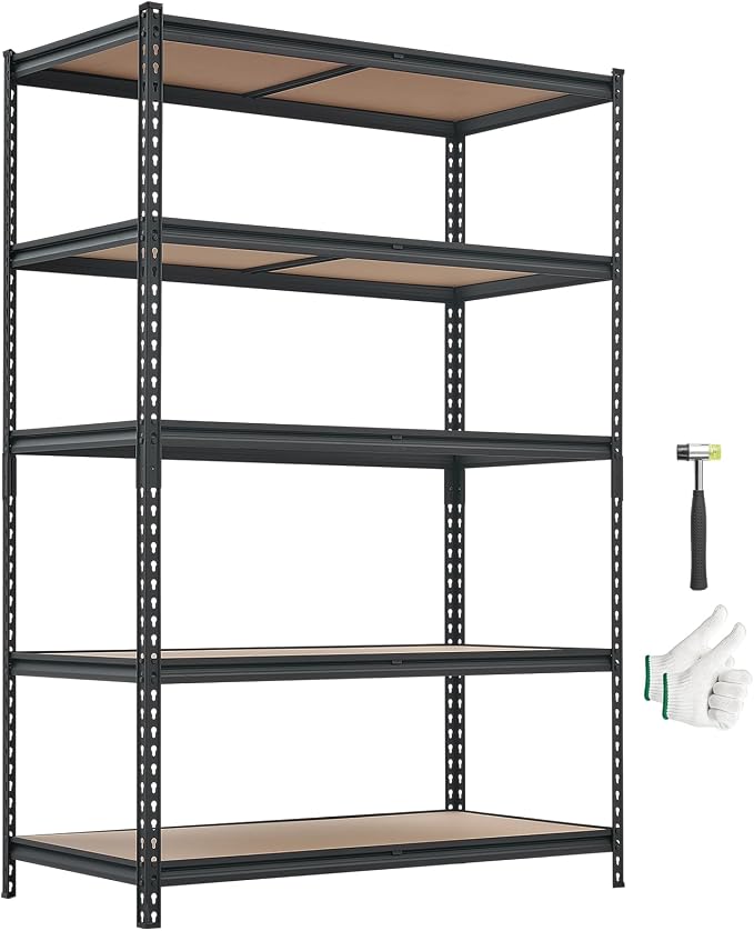 VEVOR Storage Shelves, 5-Tier Adjustable, 3000 lbs Capacity Heavy Duty | Storage Shelving Unit, Metal Utility Rack Shelf, Ideal for Garage Workshop Warehouse Basement, 48.35" W x 24.37" D x 71.38" H