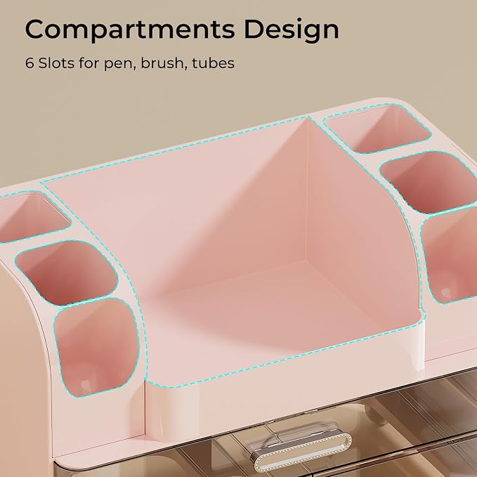 UFORU Makeup Organizer Countertop with 2 Large Drawers for Vanity Bathroom | Brush Holder, Large Capacity, Thickened Plastic, Compact Footprint, Space-Saving Design, Easy Clean, Ideal for Dorm Rooms