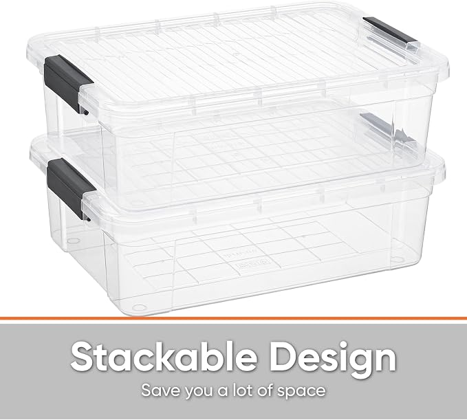 Superio Storage Bins with Lids, Clear Plastic Containers for Organizing, Stackable Totes, BPA Free, Odor Free, Organizer Boxes for Home, and Dorm (2 Pack, 22 Qt)