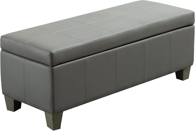 51 Inch Storage Ottoman, Storage Bench with Safety Hinge, Upholstered Synthetic Leather Ottoman Bench for Bedroom, Living Room, Entryway, Hallway, Foot Rest, Support 500lbs