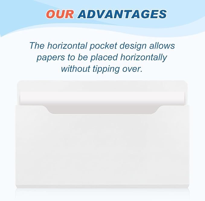 6 Pcs Magnetic Wall File Organizer Magnetic Wall File Holder Refrigerator Magazine Holder for Mail Letters Paper(White,Horizontal-3 Mixed Size)