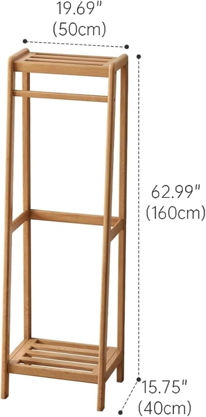 Solid Wood Clothes Rack, Clothing Rack with Shelves for Bedroom, Living Room, Entryway, 16" x 20" x 63", Oak Wood, Natural