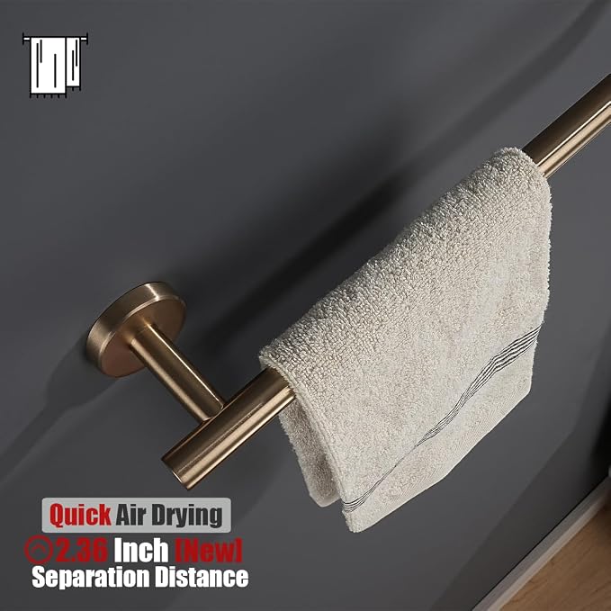 JQK Champagne Bronze Towel Bar, 15 Inch 304 Stainless Steel Thicken 0.8mm Towel Rack Bathroom, Towel Holder Wall Mount, Useable Length 12 Inch, TB110L12-CB