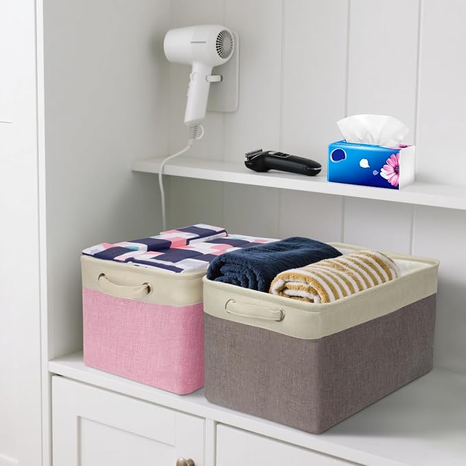 BALEINE 2 Pack Fabric Closet Storage Bins for Shelves, Linen Closet Organizers and Storage, Decorative Baskets for Organizing, Shelf, Clothes, Home, Office (Green, 15''x11''x9.5'')