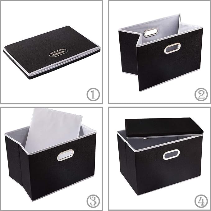 PRANDOM Foldable Storage Box with Lid [1-Pack] Fabric Collapsible Storage Bin Organizer Container Basket Cube with Cover for Home Bedroom Closet Office Nursery Black (14.9x9.8x9.8)