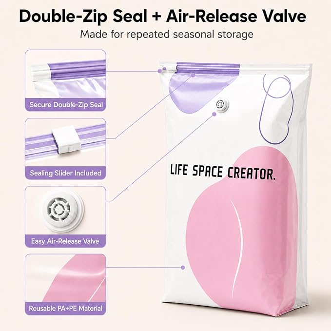 3 Pack No Pump Vacuum Storage Bags, 19.7 x 12.6 x 27.6 in | Large capacity space saver compression bags for comforters blankets bedding seasonal clothes closet organization and moving