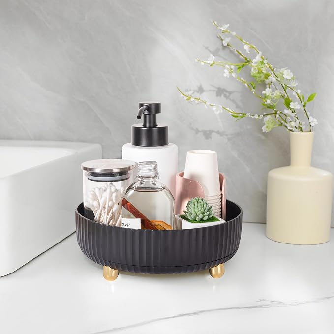 360 Rotating Makeup Perfume Organizer Skincare Tray, Small Black | 360 Degree Spinning Lazy Susan Organizer Lotion Cosmetics Storage for Dresser, Vanity, Bathroom Countertop
