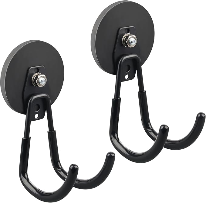 ULIBERMAGNET Strong Magnetic Hooks,2 Pack Heavy Duty Large Magnetic Hooks for Extension Cord, Cable, Hose, Power Cord,Rope,Drill,Jig Saw,Circular Saw,Garden Lawn Tools (Black/3.46inch)