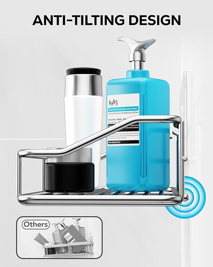 Nieifi Shower Caddy Shelf with Hooks Storage Rack Organizer Adhesive Stainless Steel without Drilling for Bathroom, Lavatory, Washroom, Restroom, Shower, Toilet, Kitchen (Sliver, 4 Pack)