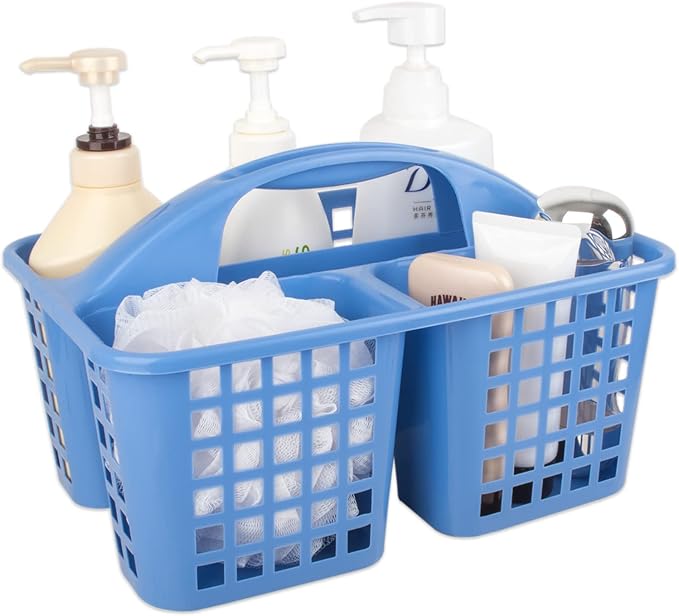 Portable Shower Caddy Basket Plastic Storage Basket with Compartments Blue | Sturdy Large Capacity Cleaning Supplies Organizer Divided Tool Bin for Bathroom Kitchen Bedroom College Dorm Essentials