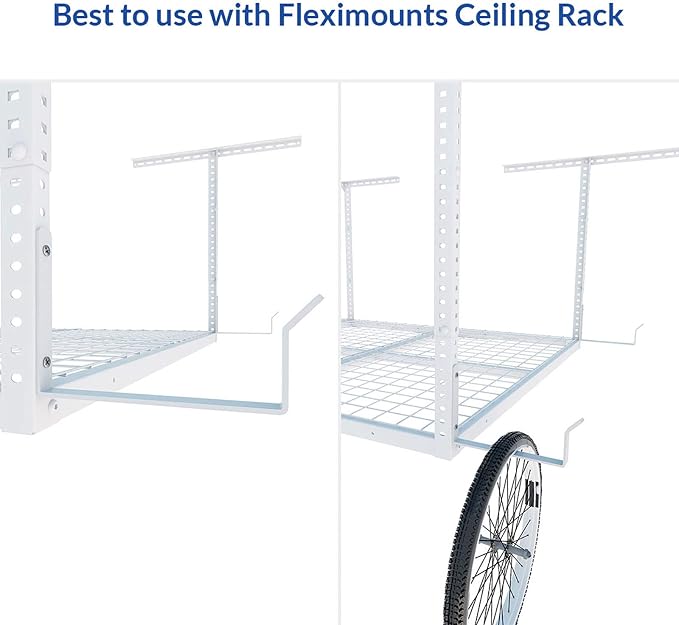 FLEXIMOUNTS 2 Pack Add-On Storage Utility Hooks, White | Accessory for Garage Ceiling Rack, Max Weight Capacity up to 35 lbs