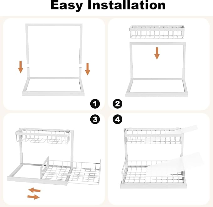 REALINN Under Sink Organizer, Pull Out Cabinet Organizer, 2 Tier Metal Slide Out Shelf with L Shaped Design for Kitchen, Bathroom, Laundry, and Utility Cabinet Storage for Deep Cabinets, White, 2 Pack