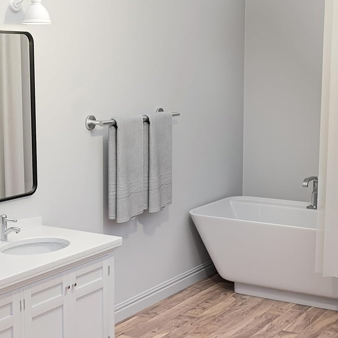 USHOWER Brushed Nickel Towel Bar, 24-Inch Towel Racks for Bathroom | Thicken SUS304 Stainless Steel Towel Rod, Towel Holder Wall-Mounted, Modern Home Decor (Total Length 26-Inch)
