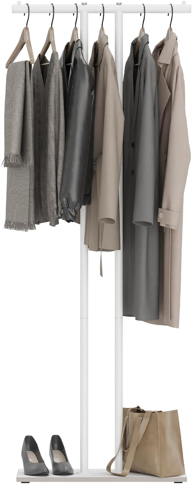 OUTBROS Large Metal Coat Rack Freestanding with Rock Base, White | Standing Garment Storage for Indoor - 23.6" Wide Heavy Duty Clothe Rack Metal Clothing Hanger Rack