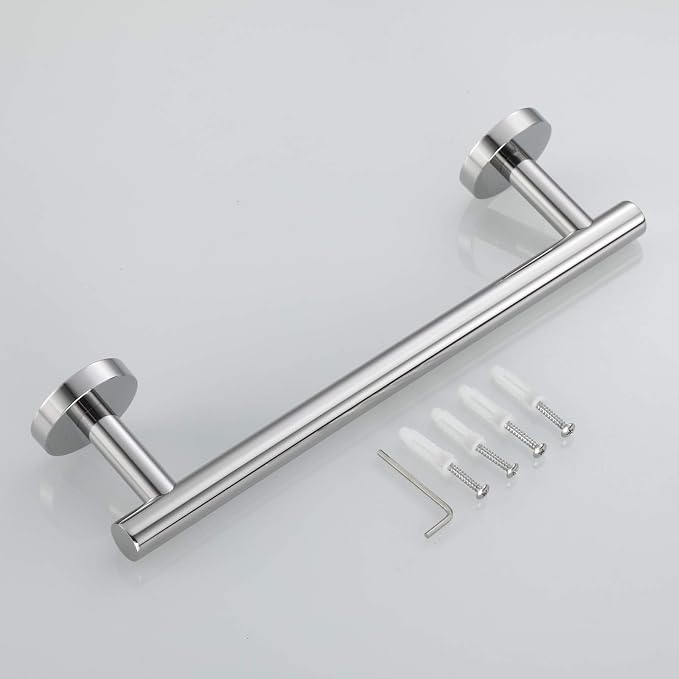 USHOWER Polished Chrome Hand Towel Bar, 9-Inch Towel Racks for Bathroom | Thicken SUS304 Stainless Steel Towel Rod, Towel Holder Wall-Mounted, Modern Home Decor (Total Length 11-Inch)