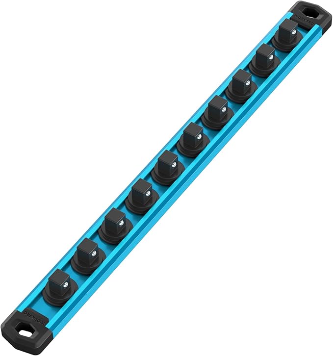 WORKPRO Magnetic Socket Organizer, Heavy Duty 3/8-Inch Drive Socket Rail | 1 Piece Socket Holder with 10 Spots, Aluminum Alloy, Rotatable & Movable Clips, Efficient Organization